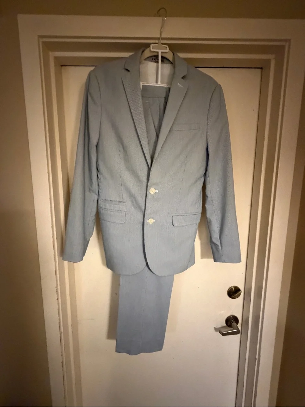 Express Light Blue Seersucker Two-Piece Suit - Men's Blazer36  & Trousers 32/32